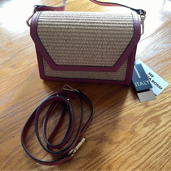 Chiara Ferretti Made In Italy Geometric Flap Over Shoulder Bag With Raffia - Picture 4 of 10